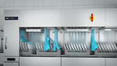 Quantità d’acqua di risciacquo in funzione della velocità lavastoviglie ad avanzamento automatico Winterhalter